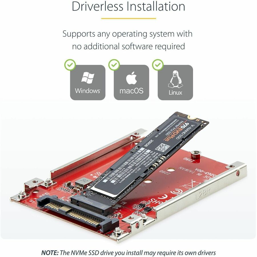 StarTech.com M.2 to U.3 Adapter, For M.2 NVMe SSDs, PCIe M.2 Drive to 2.5inch U.3 (SFF-TA-1001) Host Adapter/Converter, TAA Compliant StarTech.com M.2 to U.3 Adapter, For M.2 NVMe SSDs, PCIe M.2 Drive to 2.5inch U.3 (SFF-TA-1001) Host Adapter/Converter, TAA Compliant
